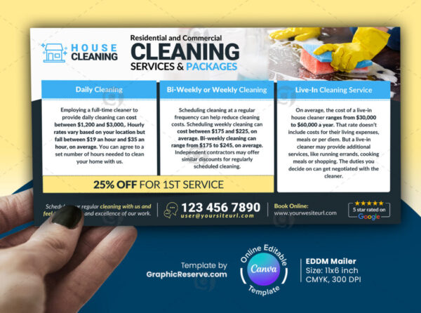 Cleaning Service Packages EDDM Postcard Canva Template
