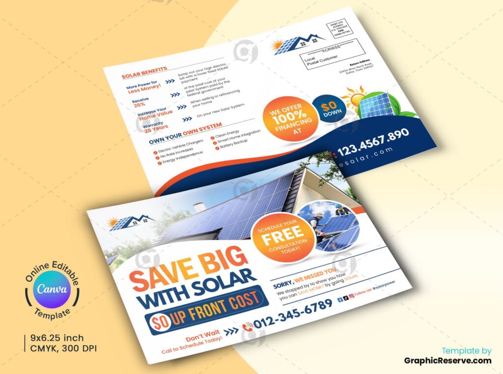 Postal Code For Layou Solar EDDM Postal Card Layout Canva Design - Direct Mail Template