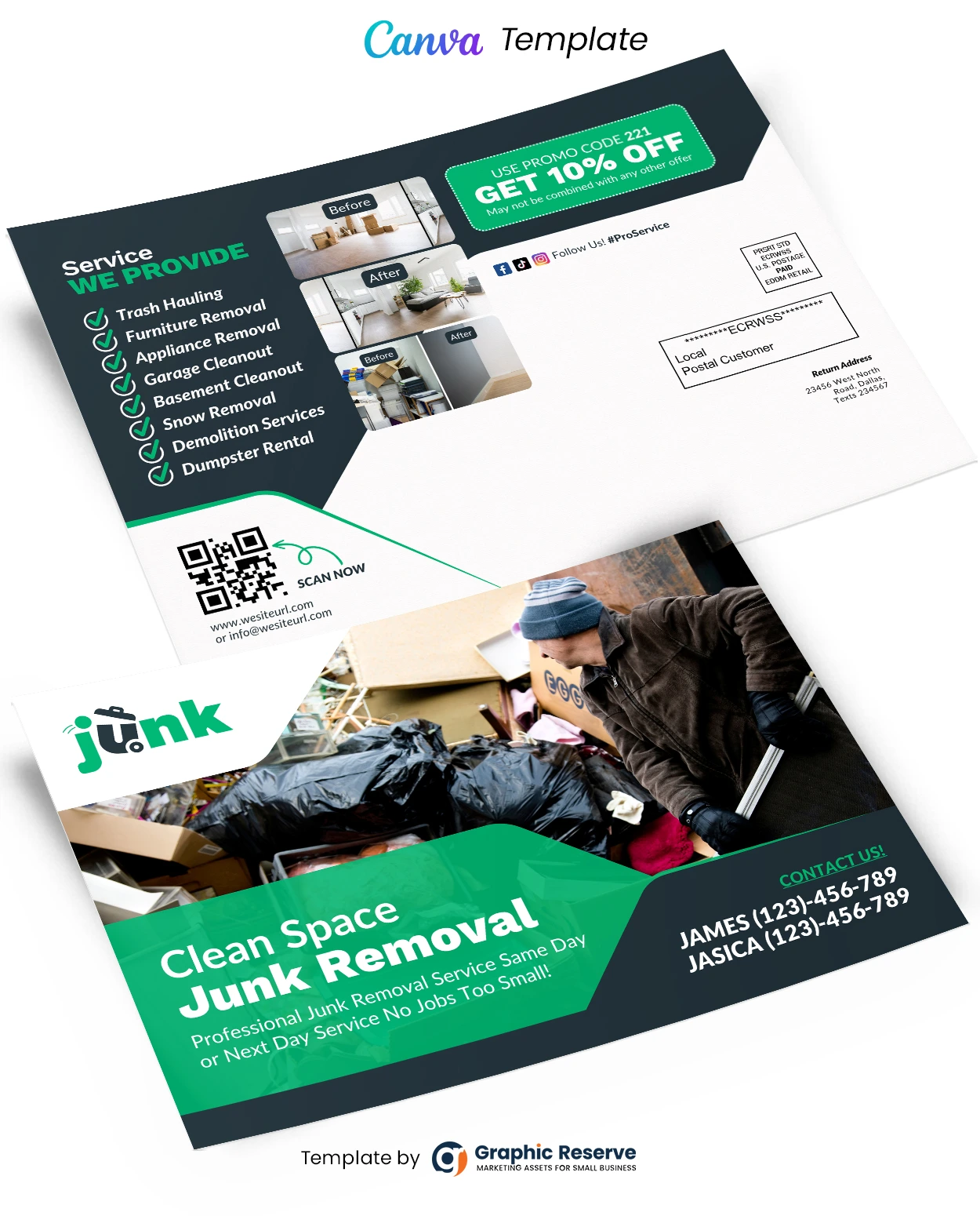 Clean Space Junk Removal EDDM Mailer Canva Design