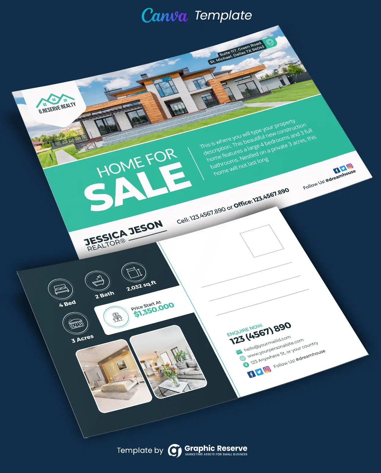 Editable Canva Template for Home for Sale Postcards