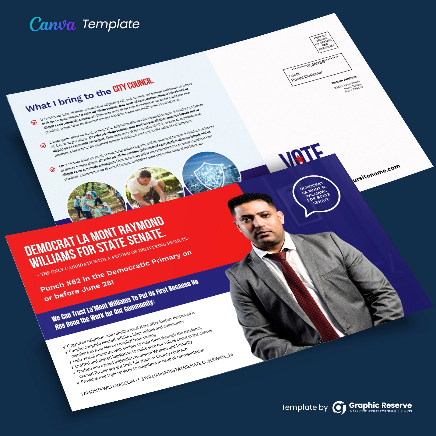 Editable Canva Template for Political Campaign Direct Mail Postcards