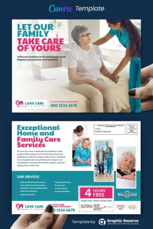 Home Care Direct Mail Marketing EDDM Postcard Design Canva Template