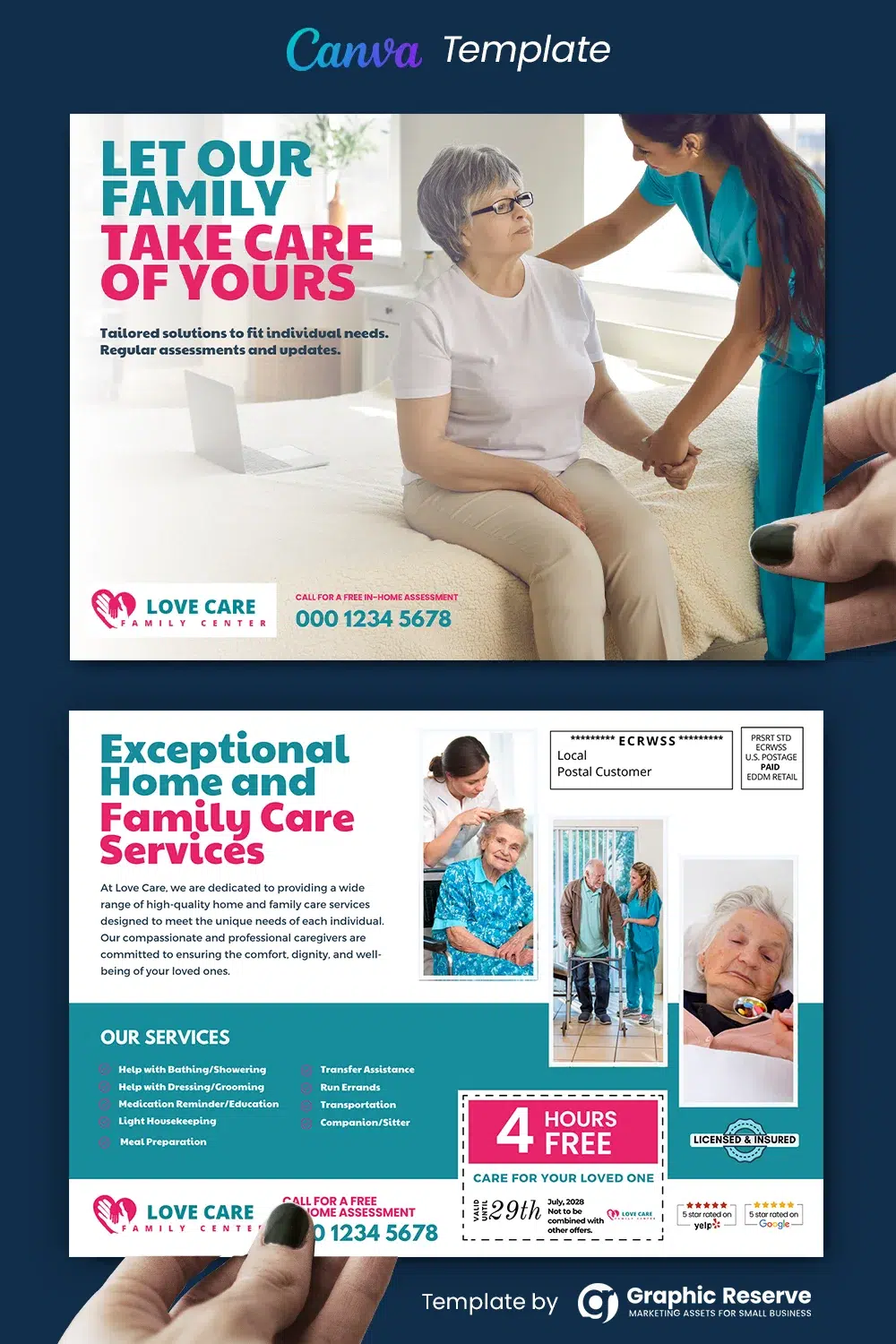 Home Care Direct Mail Marketing EDDM Postcard Design Canva Template