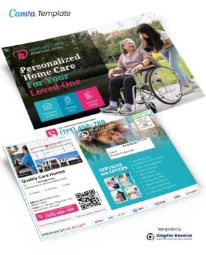 Home Care Service Advertising EDDM Postcard Design Canva Template