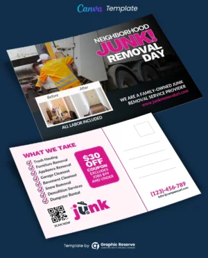 Junk Removal Postcard Design Canva Template