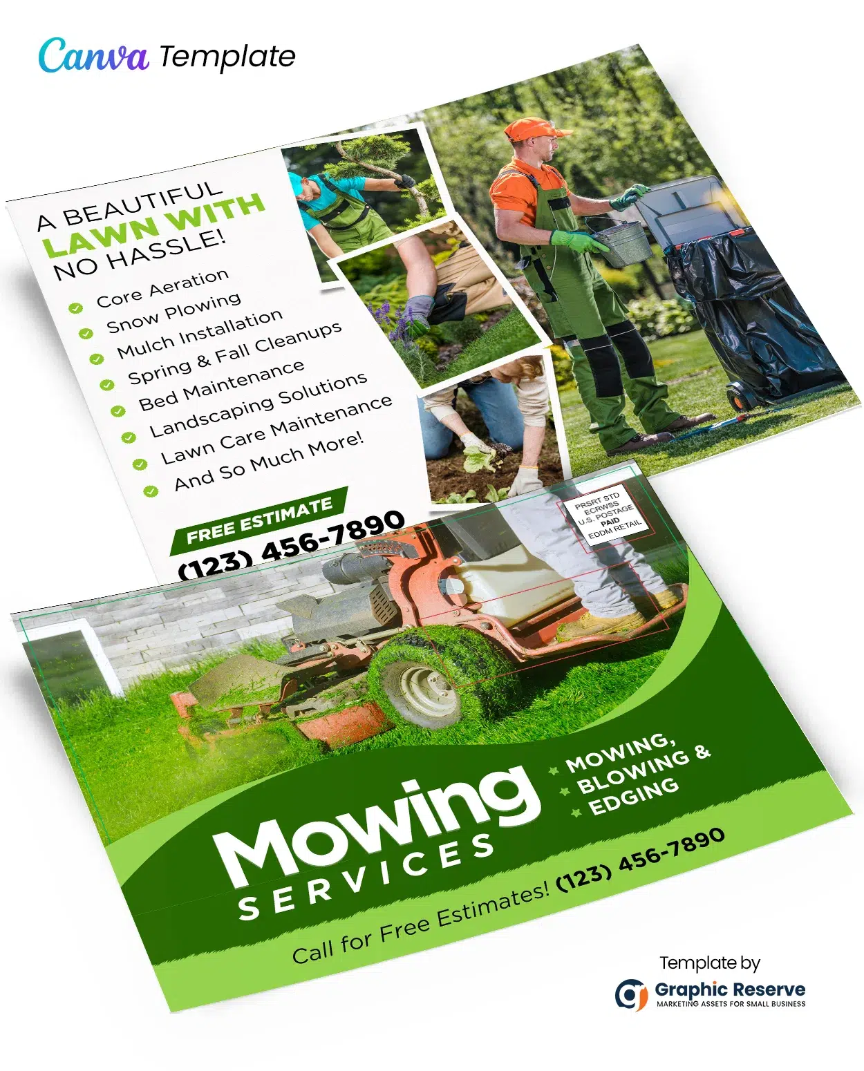 Lawn Care Landscaping Mowing Services EDDM Postcard Canva Template
