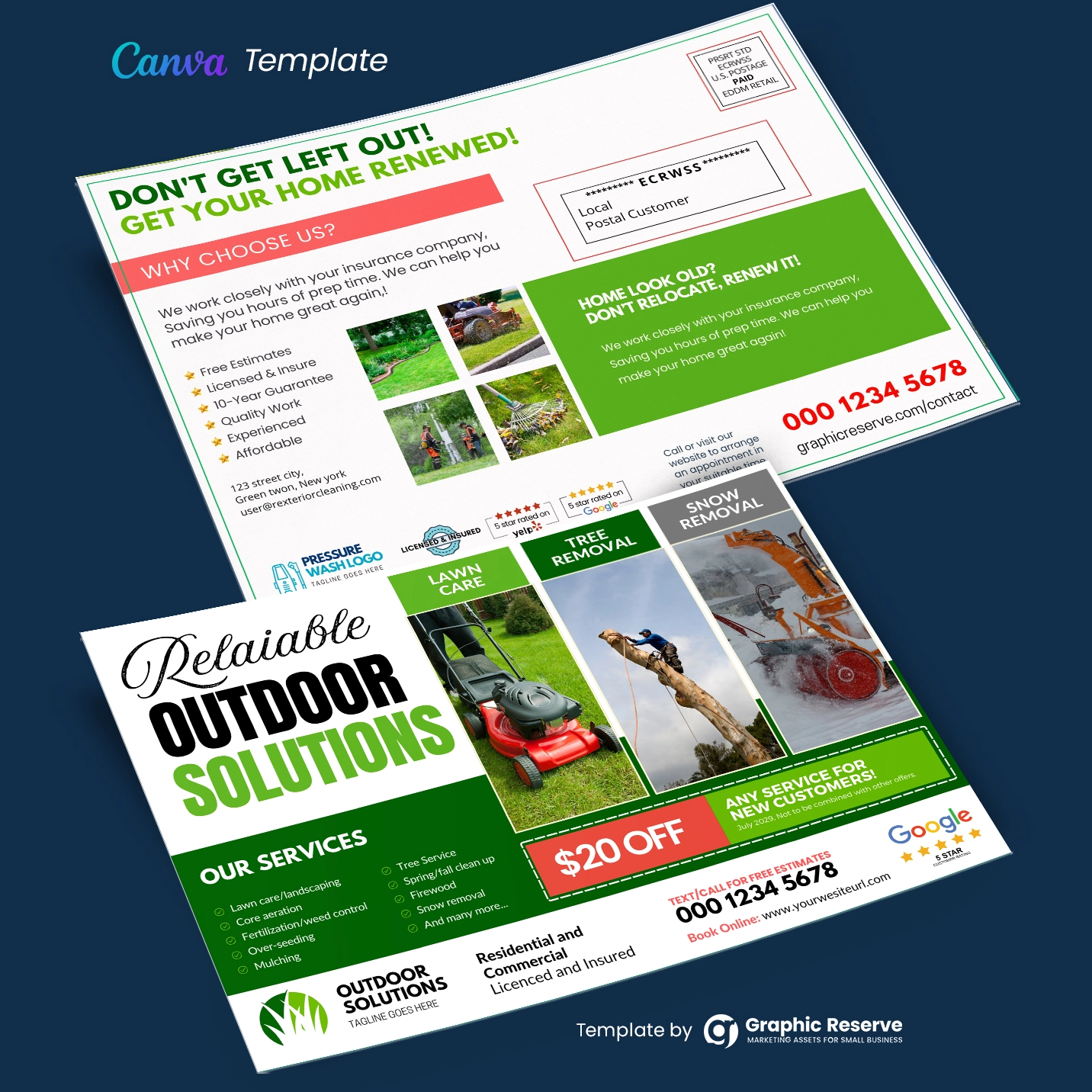 Lawn Care, Tree, & Snow Removal Service Direct Mail Postcard Canva Template