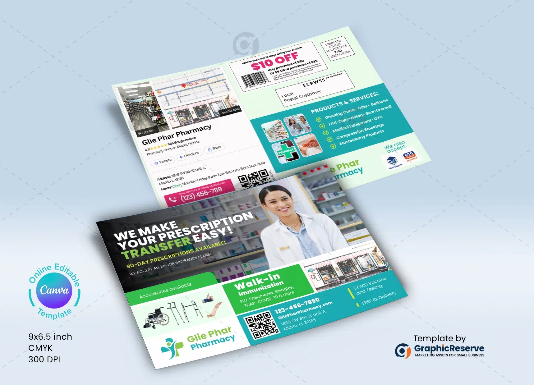 Pharmacy Direct Mail Marketing Postcard Design Canva Template