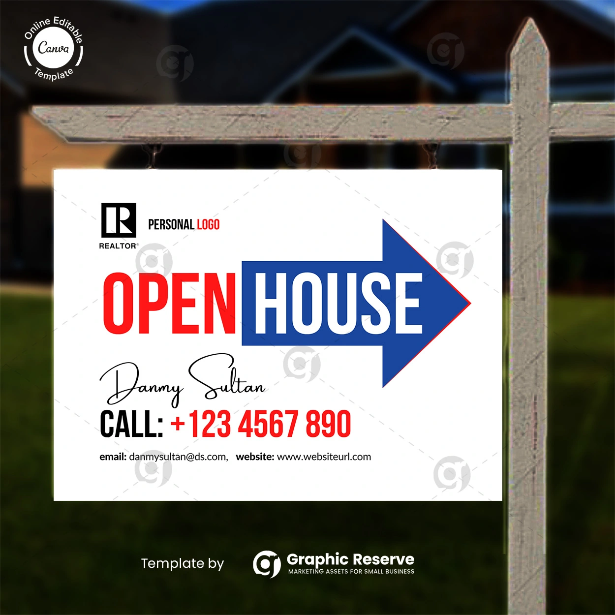 Real Estate Open House Directional Sign – Canva Customizable Design