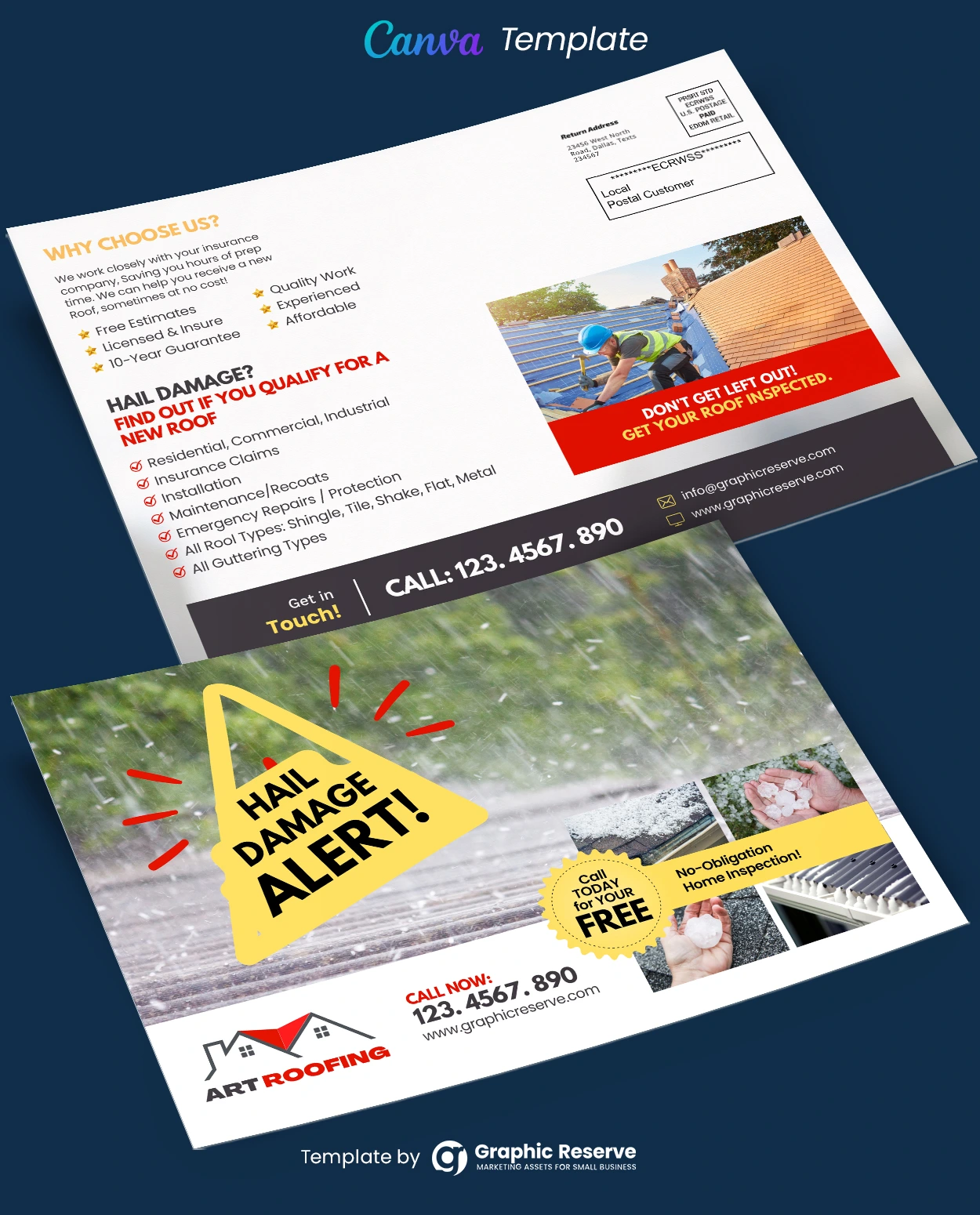 Roof Hail Damage Alert EDDM Mailer Design Canva template