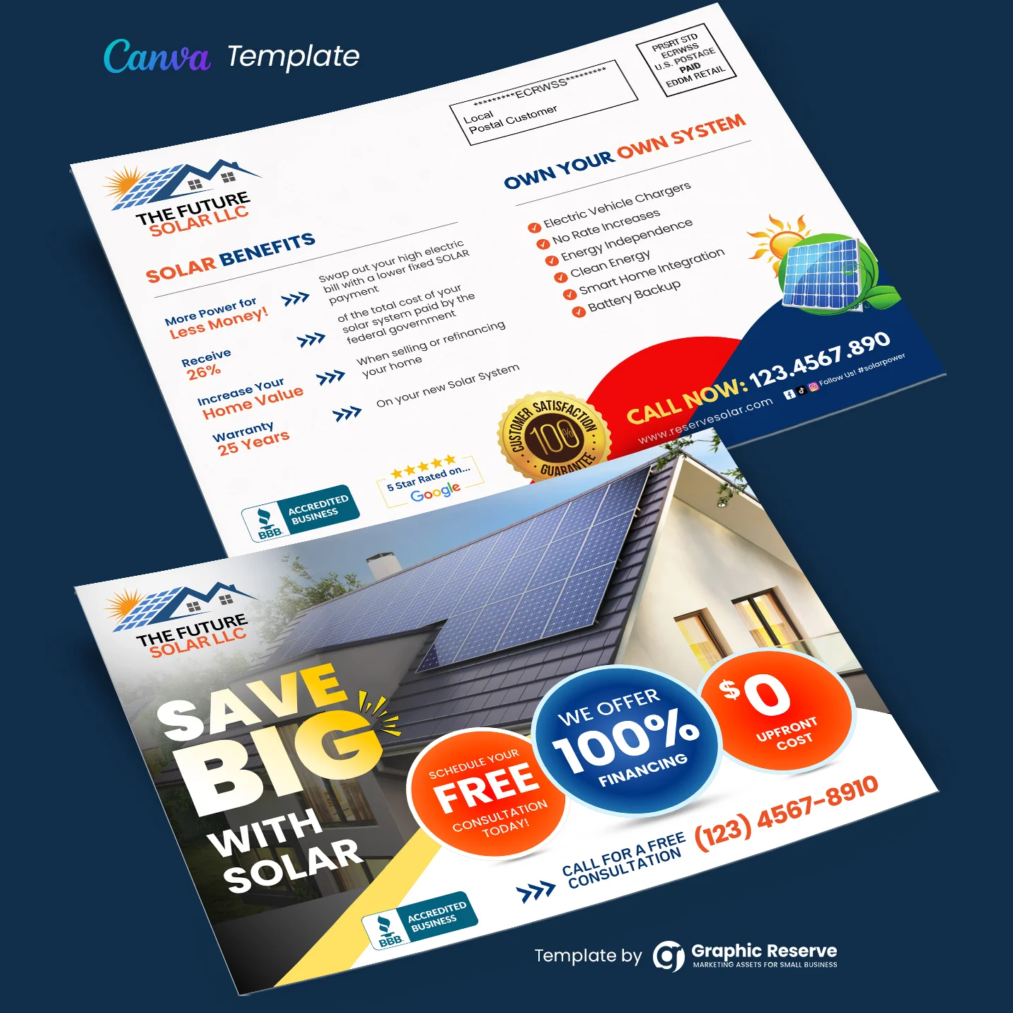 Solar Direct Mail Marketing Postcard Template