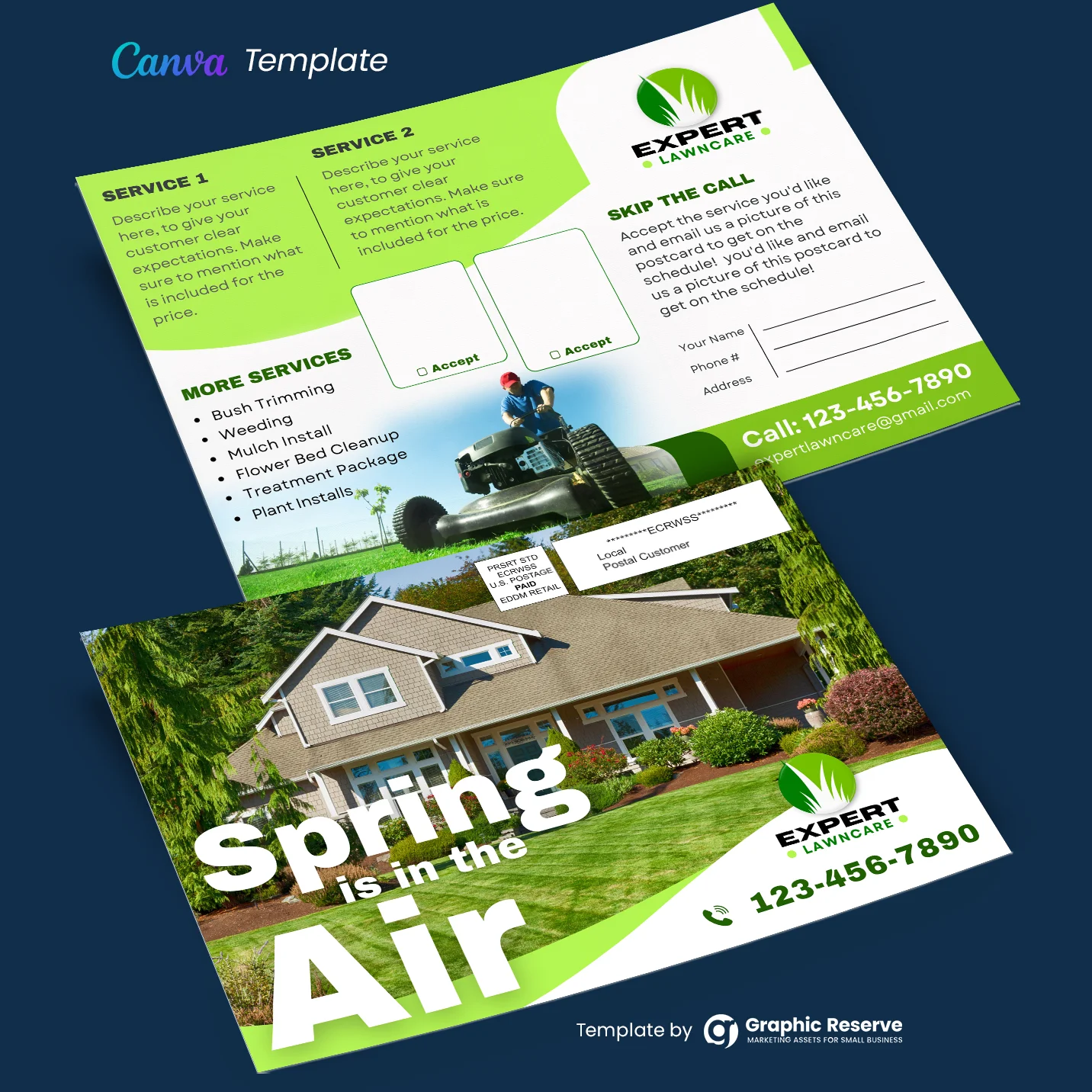 Spring Is In The Air Landscaping Lawn Care EDDM Postcard Canva Template