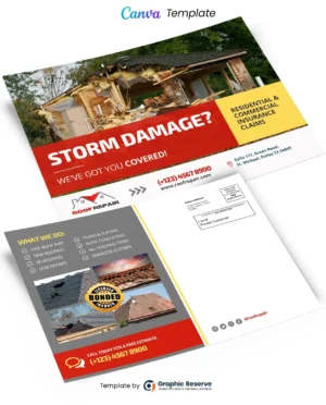 Storm Damage Roof Repairing EDDM Mailer Design Canva template